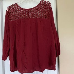 Plus Size Red Long Sleeve Blouse